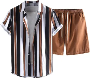 COZYEASE Men's 2 Piece Hawaiian Outfits Short Sleeve Button Down Shirt and Shorts Set Beach Tracksuits