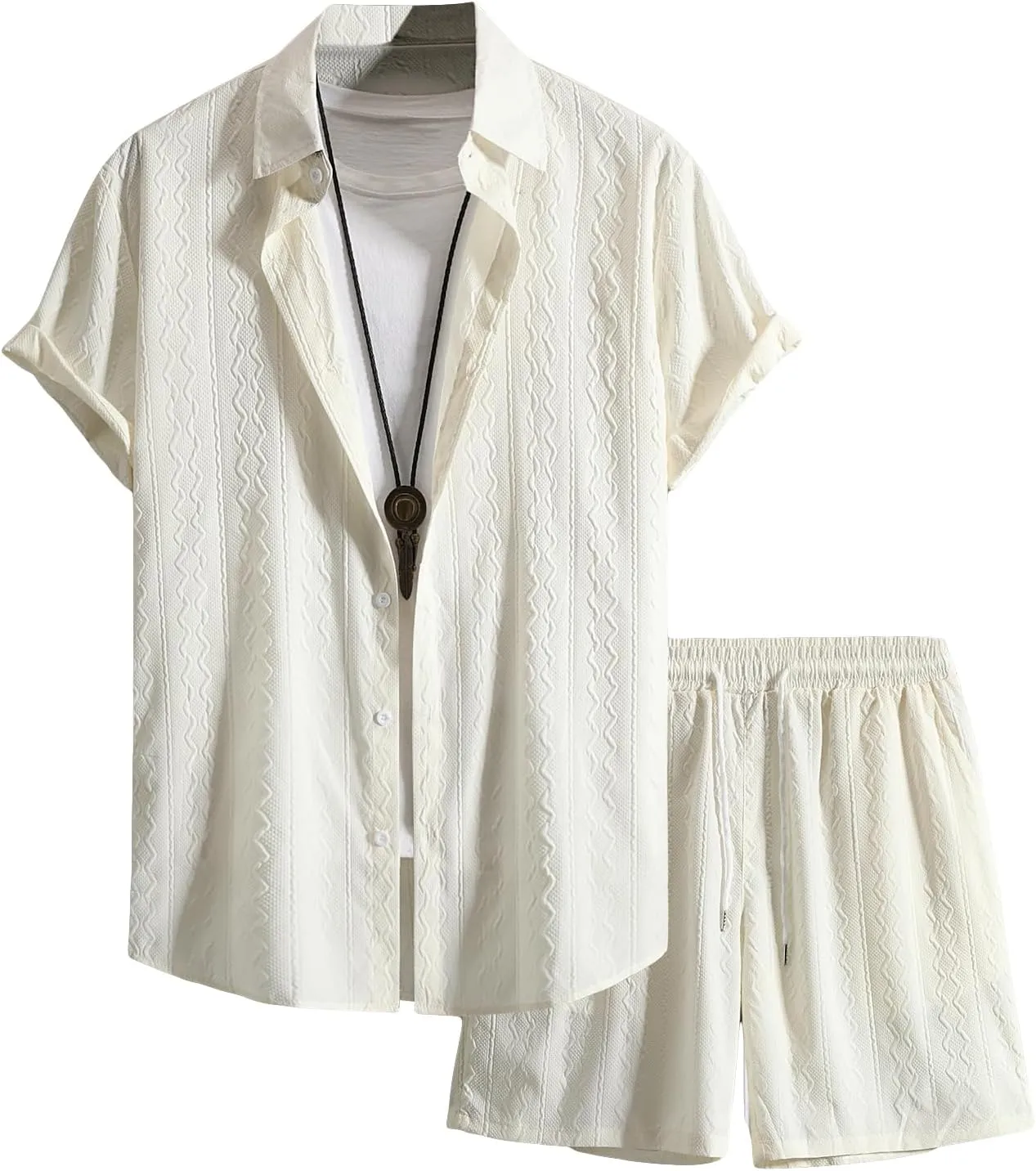 COZYEASE Men's 2 Piece Hawaiian Outfits Short Sleeve Button Down Shirt and Shorts Set Beach Tracksuits