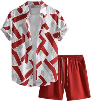 COZYEASE Men's 2 Piece Hawaiian Outfits Short Sleeve Button Down Shirt and Shorts Set Beach Tracksuits