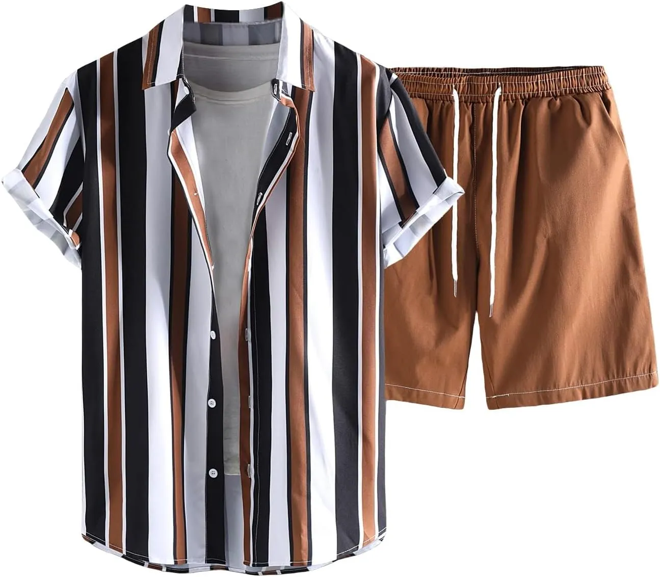 COZYEASE Men's 2 Piece Hawaiian Outfits Short Sleeve Button Down Shirt and Shorts Set Beach Tracksuits