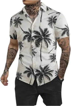 COZYEASE Men's 2 Piece Hawaiian Outfits Short Sleeve Button Down Shirt and Shorts Set Beach Tracksuits