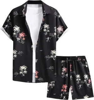 COZYEASE Men's 2 Piece Hawaiian Outfits Short Sleeve Button Down Shirt and Shorts Set Beach Tracksuits