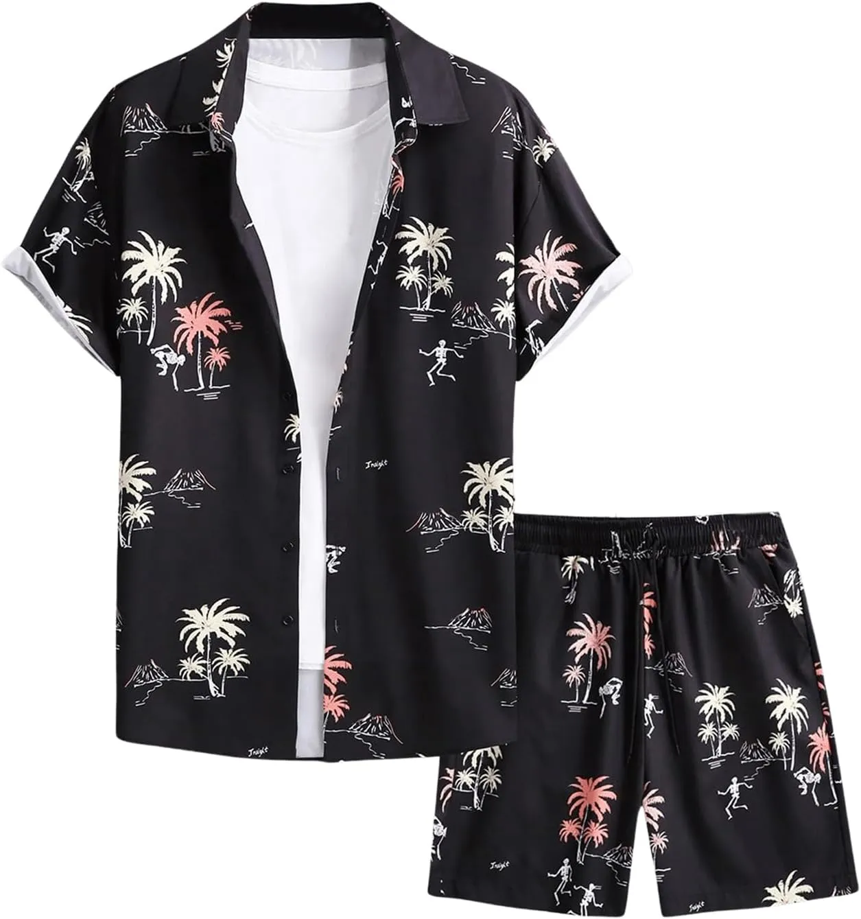 COZYEASE Men's 2 Piece Hawaiian Outfits Short Sleeve Button Down Shirt and Shorts Set Beach Tracksuits