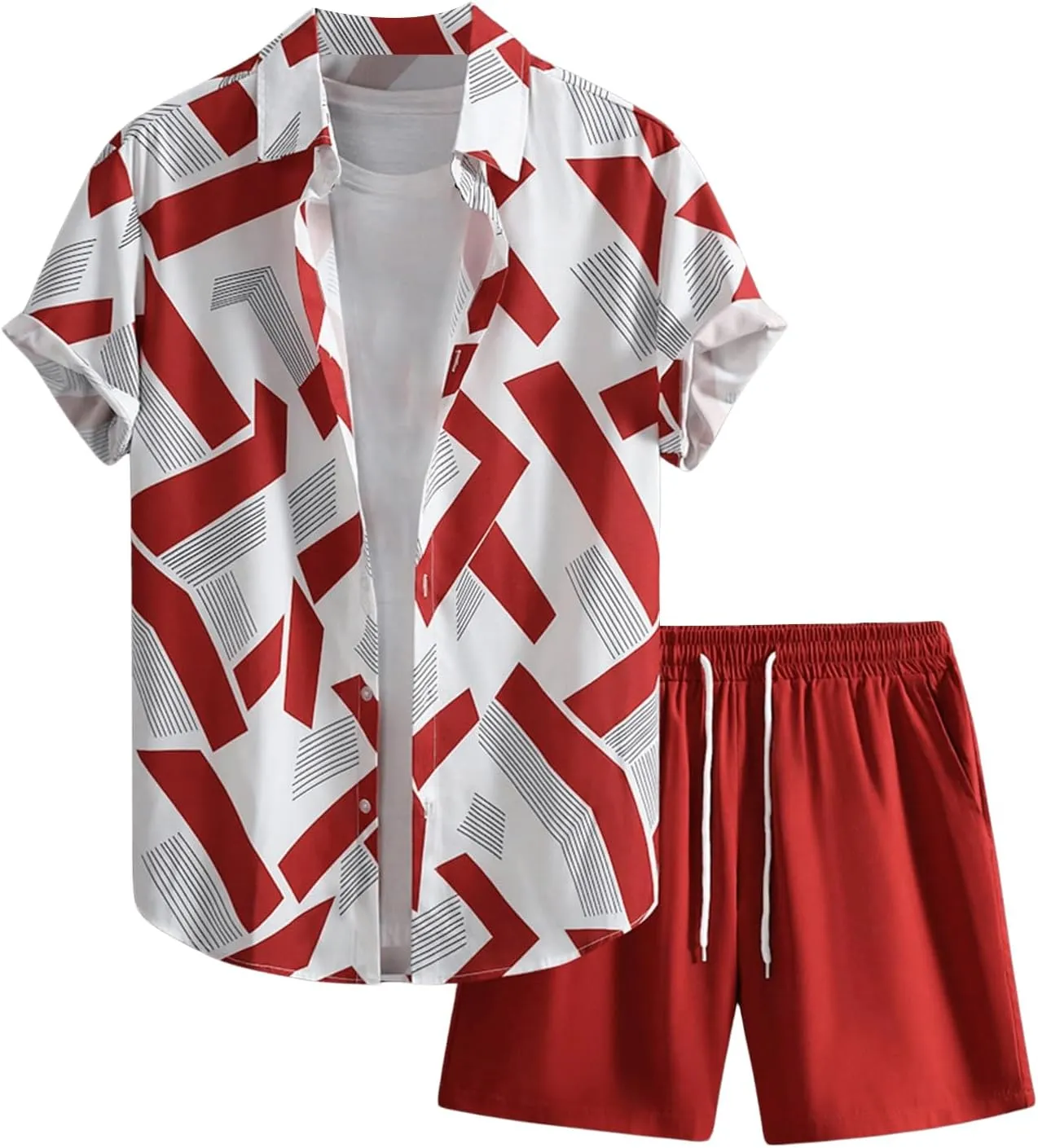 COZYEASE Men's 2 Piece Hawaiian Outfits Short Sleeve Button Down Shirt and Shorts Set Beach Tracksuits