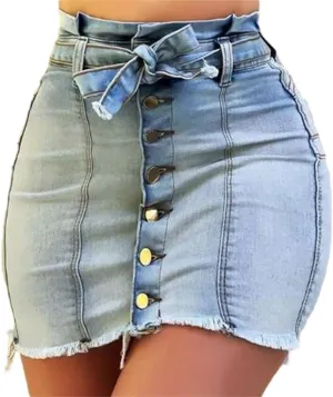 Denim Skirts Soft Comfortable Strengthy Elasticity Short Skirts for Women High-Waisted High-Stretch Lace-up Denim Skirt