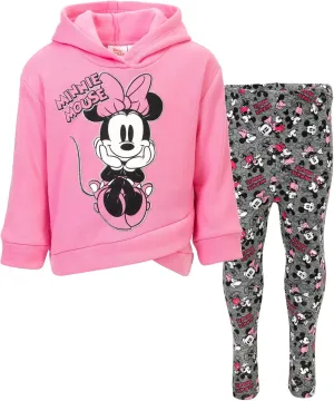 Disney Minnie Mouse Mickey Mouse Pullover Fleece Hoodie and Leggings Outfit Set Infant to Big Kid Sizes (12 Months - 14-16)