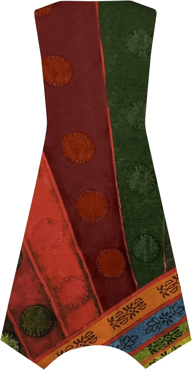 DOPOCQ Summer Dresses for Women 2024 Elegant Print Swing Hem Tank Midi Dresses Casual Plus Size Sleeveless Crewneck Sundress