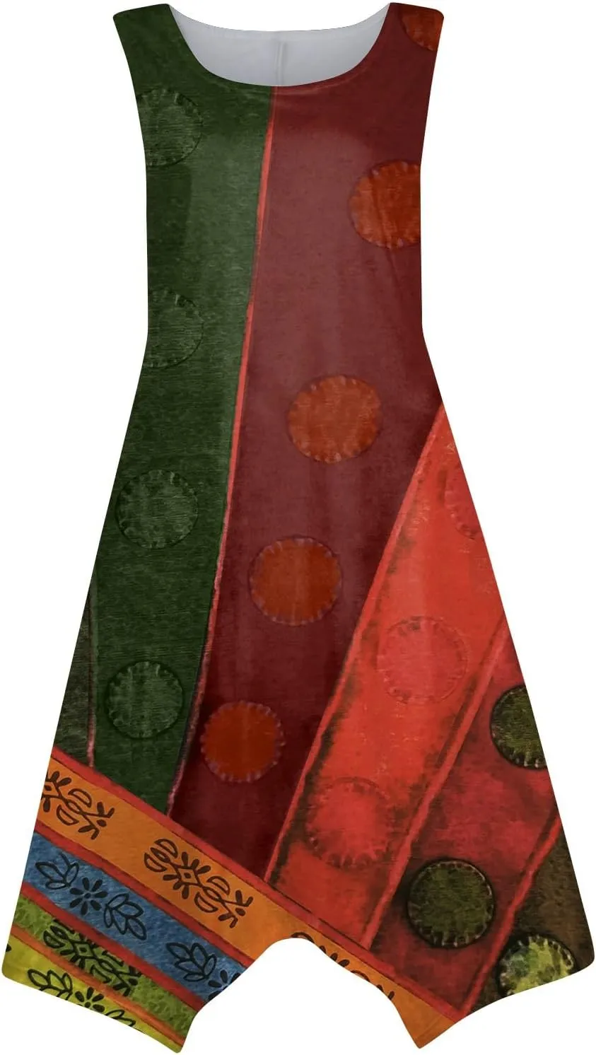DOPOCQ Summer Dresses for Women 2024 Elegant Print Swing Hem Tank Midi Dresses Casual Plus Size Sleeveless Crewneck Sundress