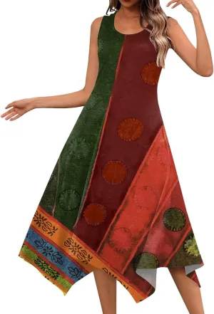 DOPOCQ Summer Dresses for Women 2024 Elegant Print Swing Hem Tank Midi Dresses Casual Plus Size Sleeveless Crewneck Sundress