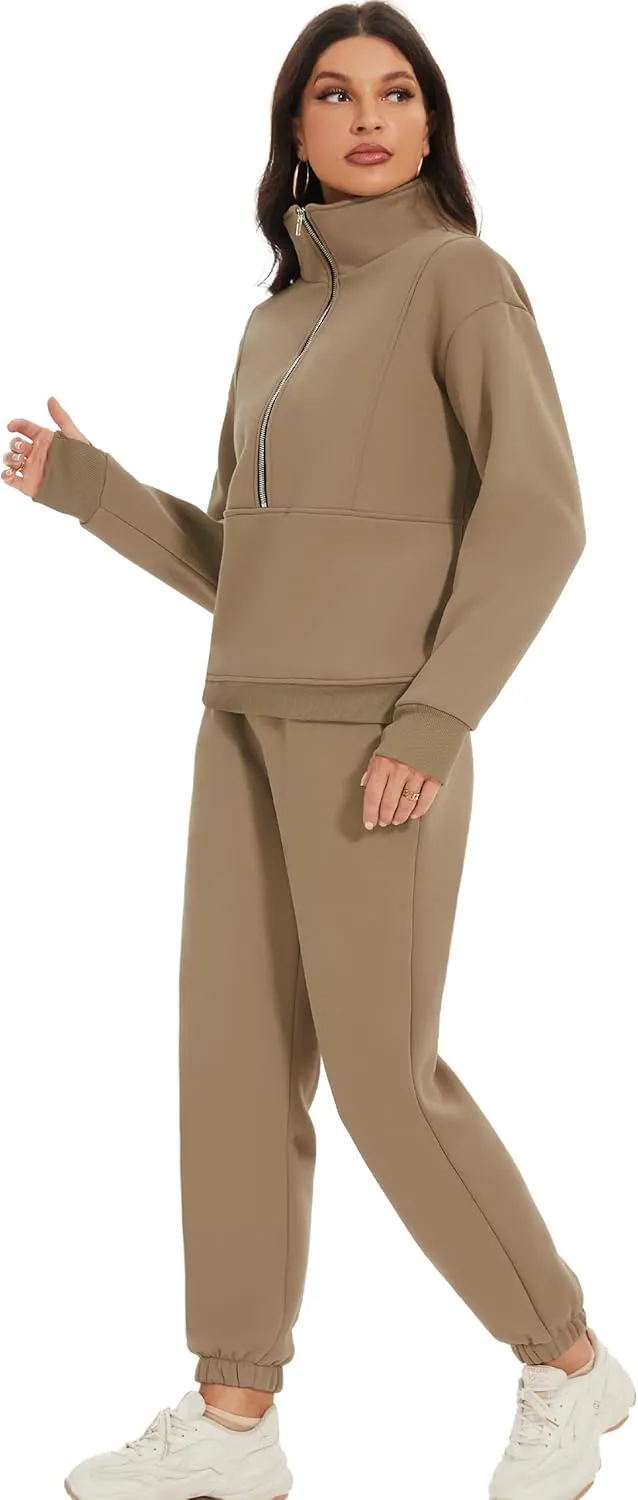 Eisctnd Womens Fleece 2 Piece Sweatsuit Lounge Set Long Sleeve Sweatshirt Jogger Pants Tracksuit Sweatsuit 2025 Fall Sets