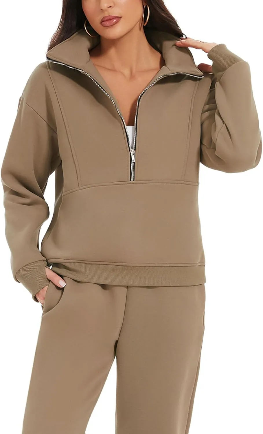 Eisctnd Womens Fleece 2 Piece Sweatsuit Lounge Set Long Sleeve Sweatshirt Jogger Pants Tracksuit Sweatsuit 2025 Fall Sets