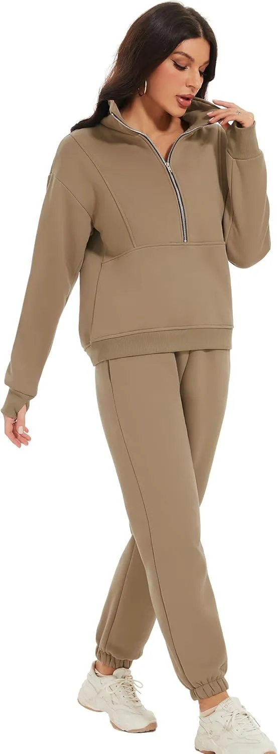 Eisctnd Womens Fleece 2 Piece Sweatsuit Lounge Set Long Sleeve Sweatshirt Jogger Pants Tracksuit Sweatsuit 2025 Fall Sets