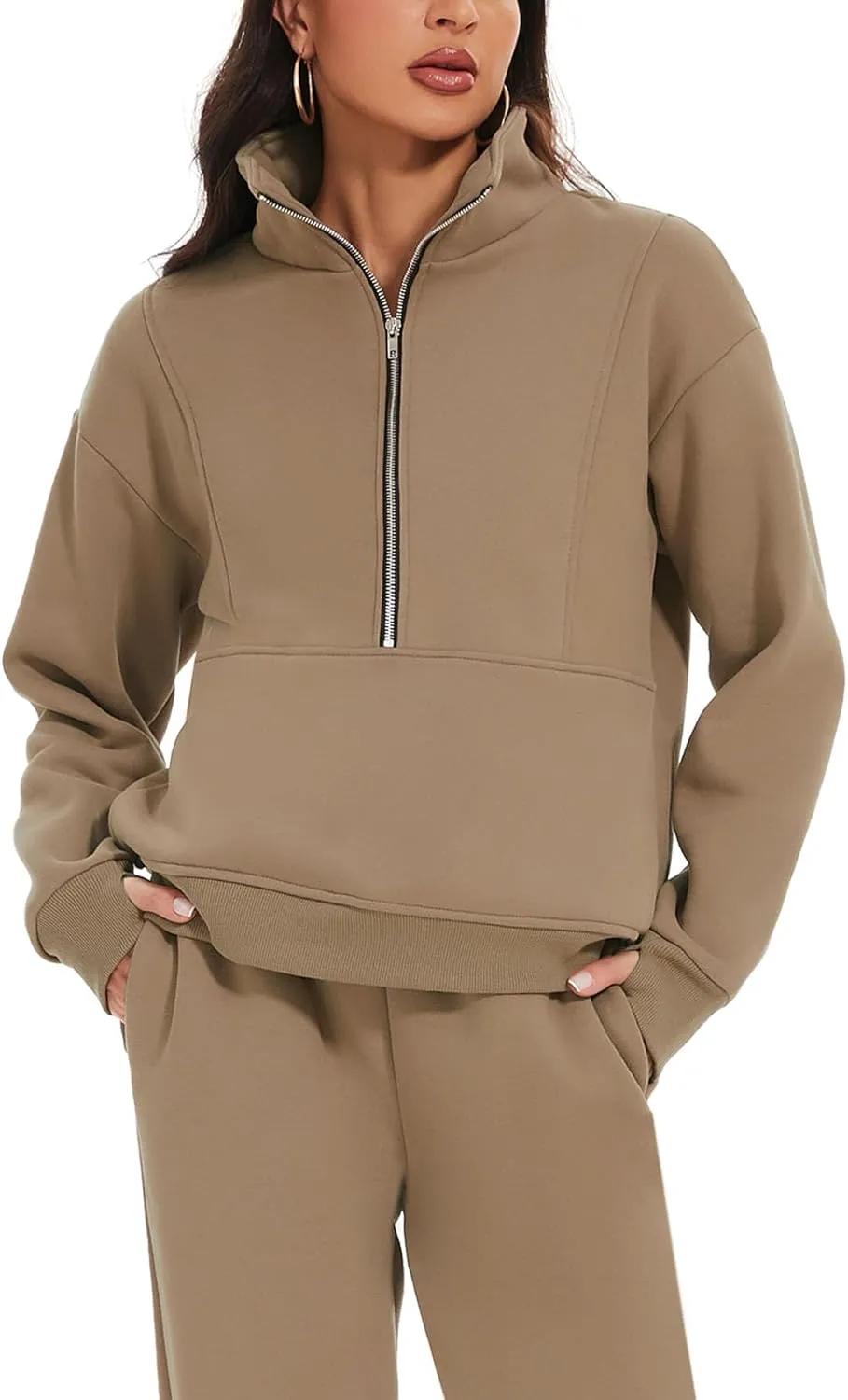 Eisctnd Womens Fleece 2 Piece Sweatsuit Lounge Set Long Sleeve Sweatshirt Jogger Pants Tracksuit Sweatsuit 2025 Fall Sets