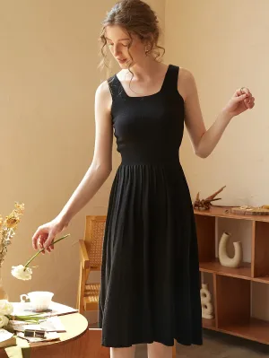 Elegant Plain Sleeveless Scoop Neck Flared High Waist Knee Length Women Sweater Dress