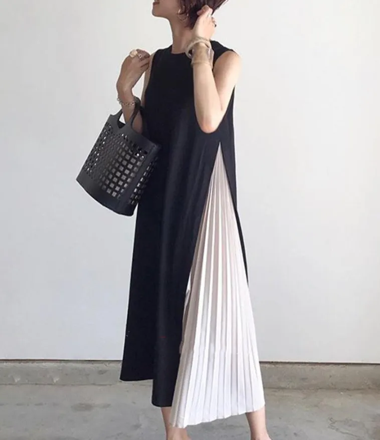 Elegant Side Pleated Vest Dress