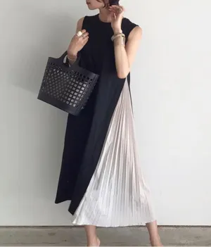 Elegant Side Pleated Vest Dress