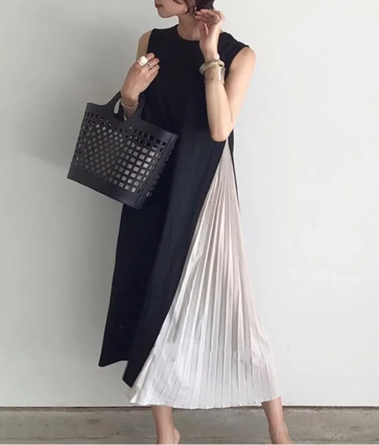 Elegant Side Pleated Vest Dress
