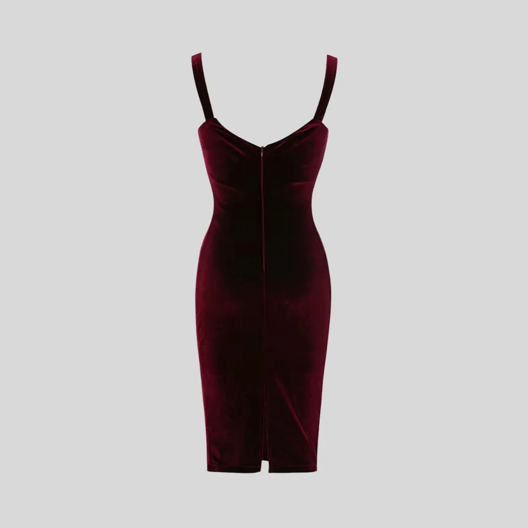 Elegant Velvet Dress - Burgundy