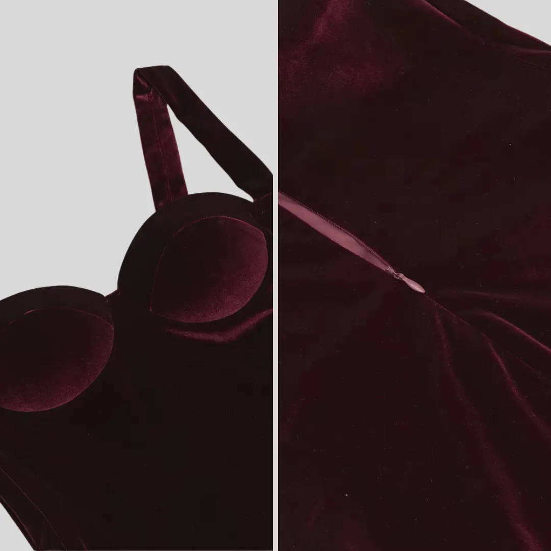 Elegant Velvet Dress - Burgundy