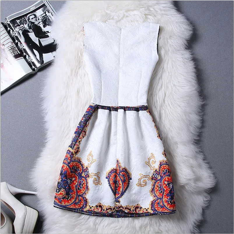 Elegant Vintage Flower Print Sleeveless Mini Tank Dress