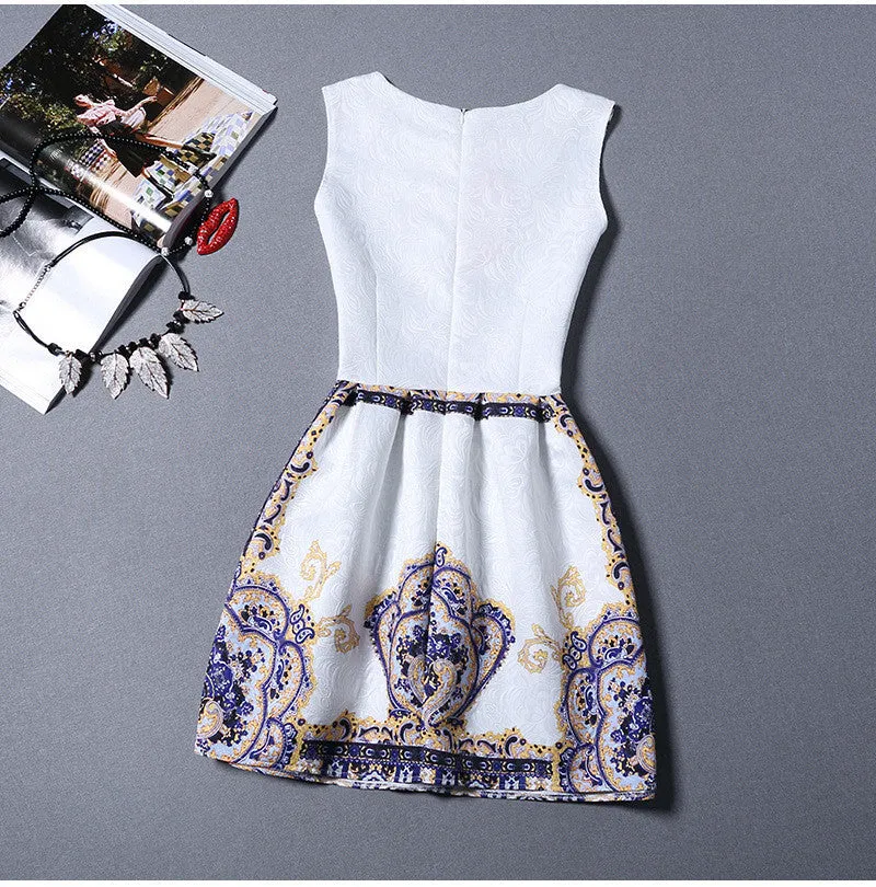 Elegant Vintage Flower Print Sleeveless Mini Tank Dress