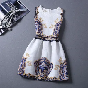 Elegant Vintage Flower Print Sleeveless Mini Tank Dress