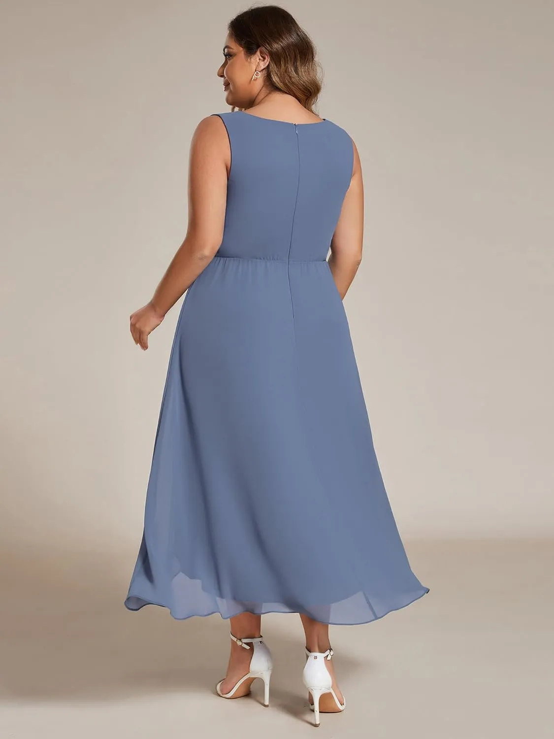 Ever-Pretty Women's Summer Chiffon Sleeveless V Neck Applique Plus Size High Low Formal Wedding Guest Dresses 41926-DA