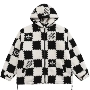 Fashion Plaid  Print Lambswool Winter Jacket Couple Streetwear
