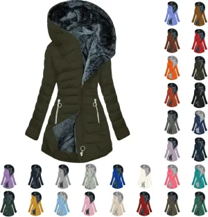Faux Fur Hooded Down Coat for Women Trendy Full Zip Pocket Plush Casual Daily Y2k Loose Fit Warm Winter Cotton Jacket