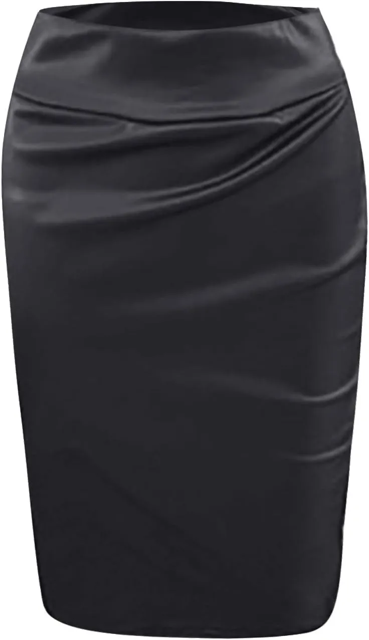 Faux PU Skirts for Women 2025 Fashion Warp Dance Skit Leather Bodycon Pencil Knee Length Skirts for Dance Prom