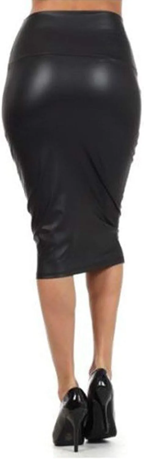 Faux PU Skirts for Women 2025 Fashion Warp Dance Skit Leather Bodycon Pencil Knee Length Skirts for Dance Prom
