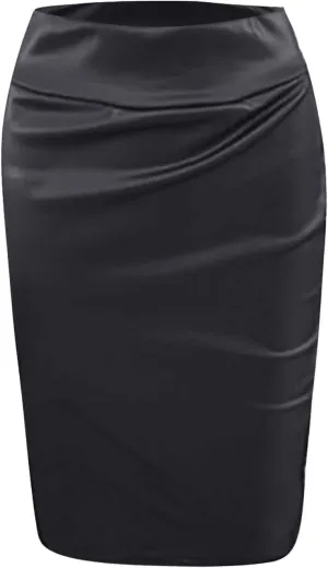 Faux PU Skirts for Women 2025 Fashion Warp Dance Skit Leather Bodycon Pencil Knee Length Skirts for Dance Prom