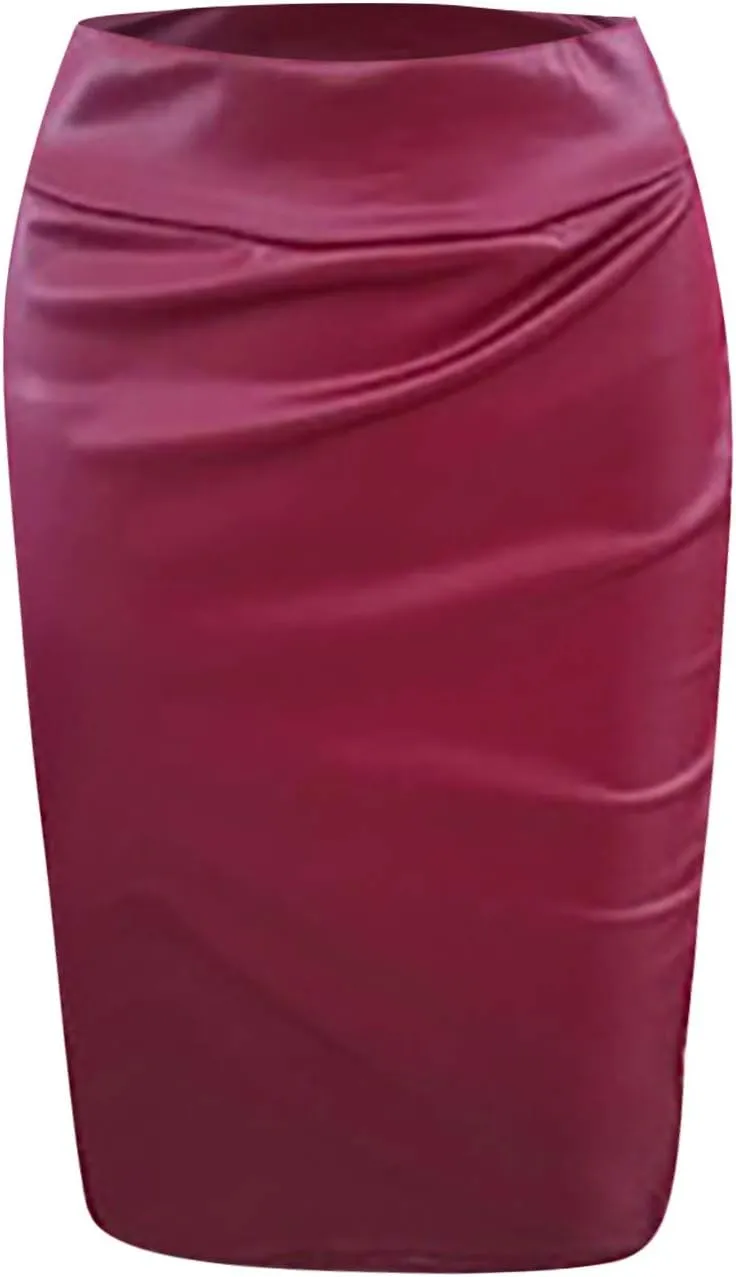Faux PU Skirts for Women 2025 Fashion Warp Dance Skit Leather Bodycon Pencil Knee Length Skirts for Dance Prom