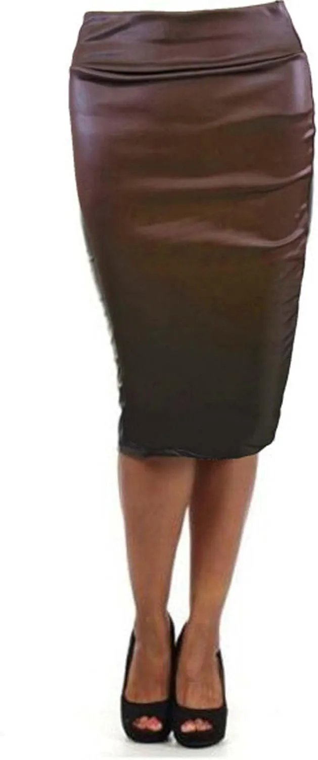 Faux PU Skirts for Women 2025 Fashion Warp Dance Skit Leather Bodycon Pencil Knee Length Skirts for Dance Prom