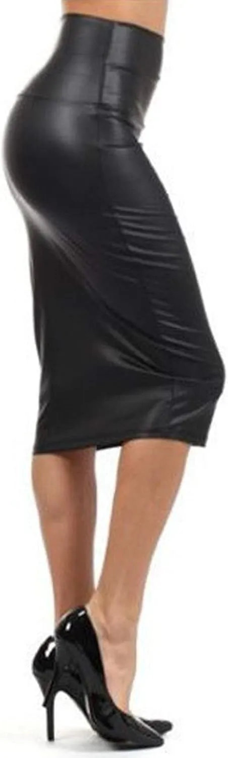 Faux PU Skirts for Women 2025 Fashion Warp Dance Skit Leather Bodycon Pencil Knee Length Skirts for Dance Prom