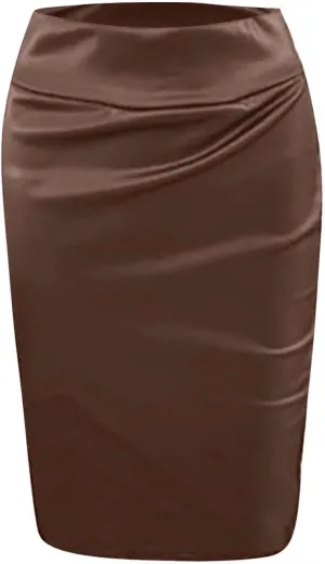 Faux PU Skirts for Women 2025 Fashion Warp Dance Skit Leather Bodycon Pencil Knee Length Skirts for Dance Prom