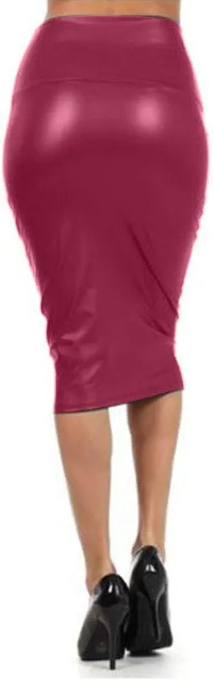 Faux PU Skirts for Women 2025 Fashion Warp Dance Skit Leather Bodycon Pencil Knee Length Skirts for Dance Prom