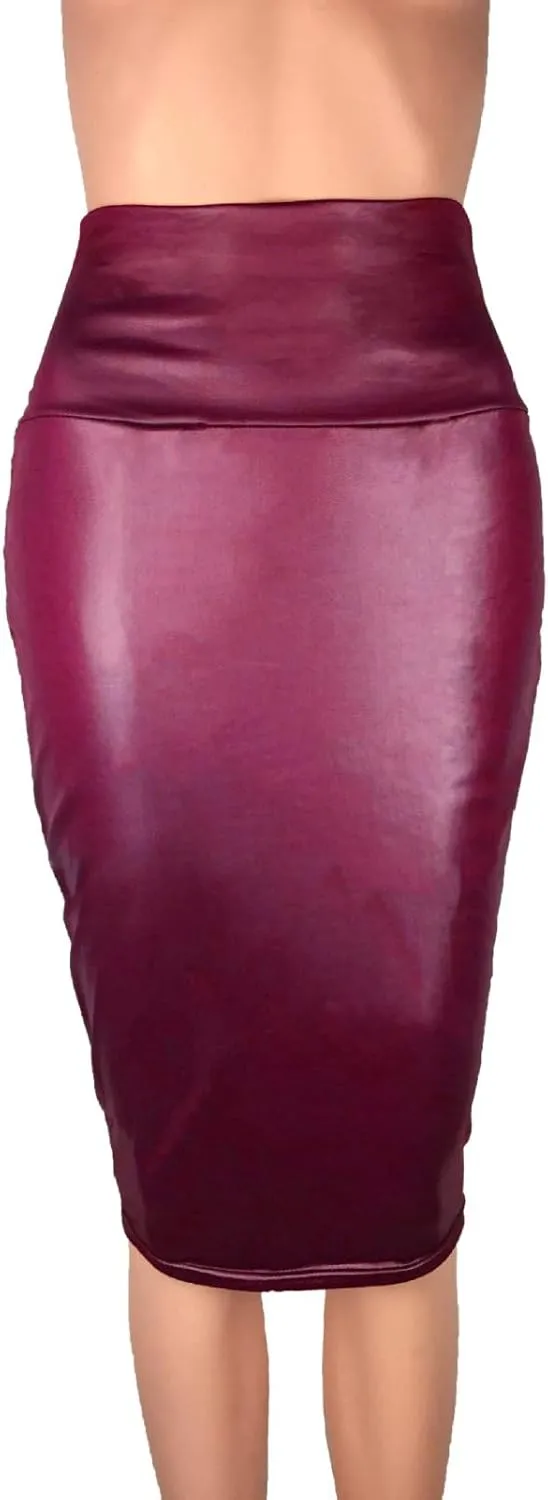 Faux PU Skirts for Women 2025 Fashion Warp Dance Skit Leather Bodycon Pencil Knee Length Skirts for Dance Prom