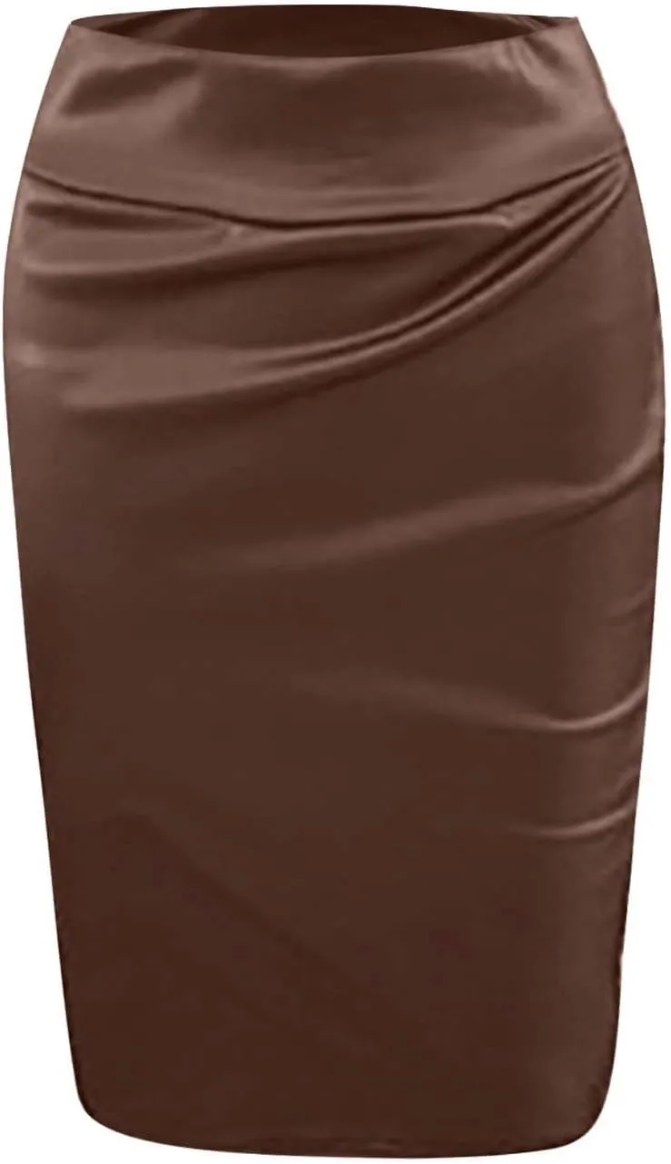 Faux PU Skirts for Women 2025 Fashion Warp Dance Skit Leather Bodycon Pencil Knee Length Skirts for Dance Prom