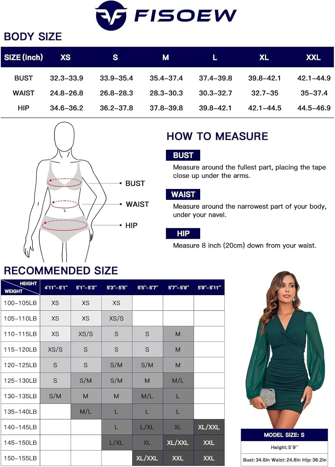 Fisoew Women's V Neck Party Dresses Slim Fitted Long Sleeve Twist Knot Ribbed Mini Club Bodycon Dress