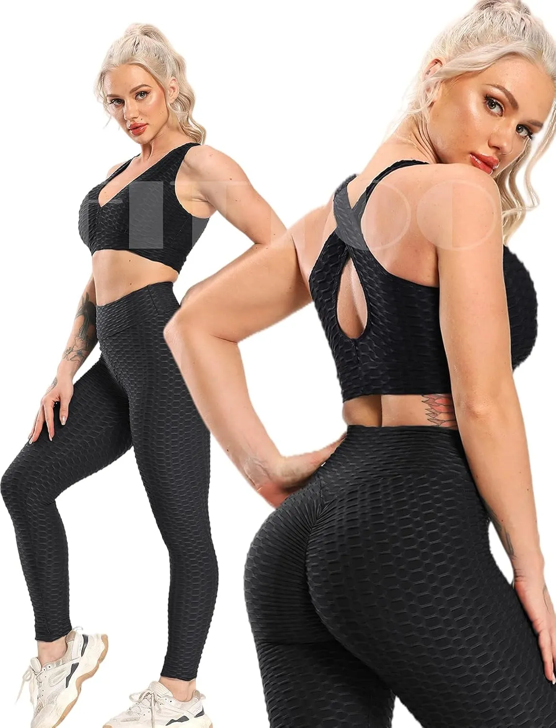 FITTOO Womens High Waisted Yoga Pants Tummy Control Scrunched Booty Leggings Workout Running Butt Lift Textured Tights