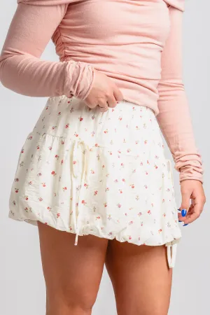 Floral bubble mini skirt ivory
