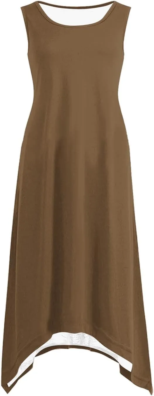 Flowy Dresses for Women Swing Casual Sleeveless Midi Sundress Crewneck Elegant Tank Dress Vacation Outfits 2025