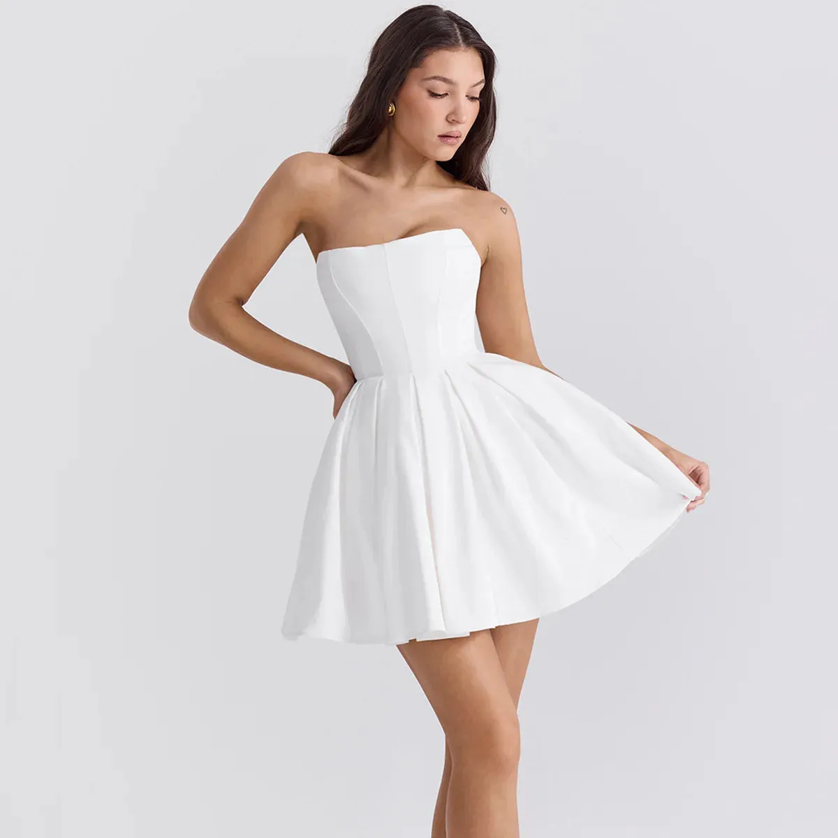 Flytonn red Strapless Bodycon Party Dresses 2025 New Mini Sexy Corset Dress Elegant Casual Holiday Flare Dress-nye outfits