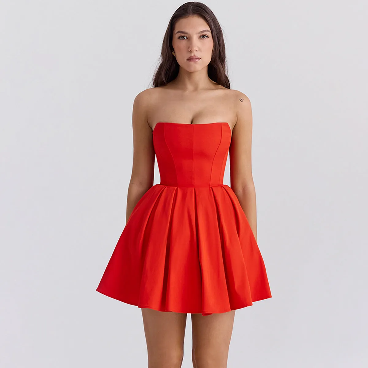 Flytonn red Strapless Bodycon Party Dresses 2025 New Mini Sexy Corset Dress Elegant Casual Holiday Flare Dress-nye outfits