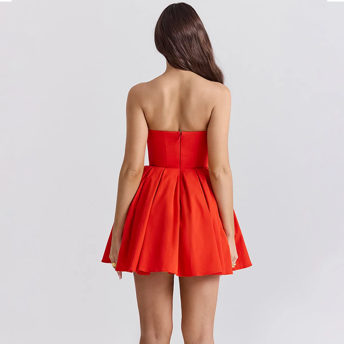 Flytonn red Strapless Bodycon Party Dresses 2025 New Mini Sexy Corset Dress Elegant Casual Holiday Flare Dress-nye outfits