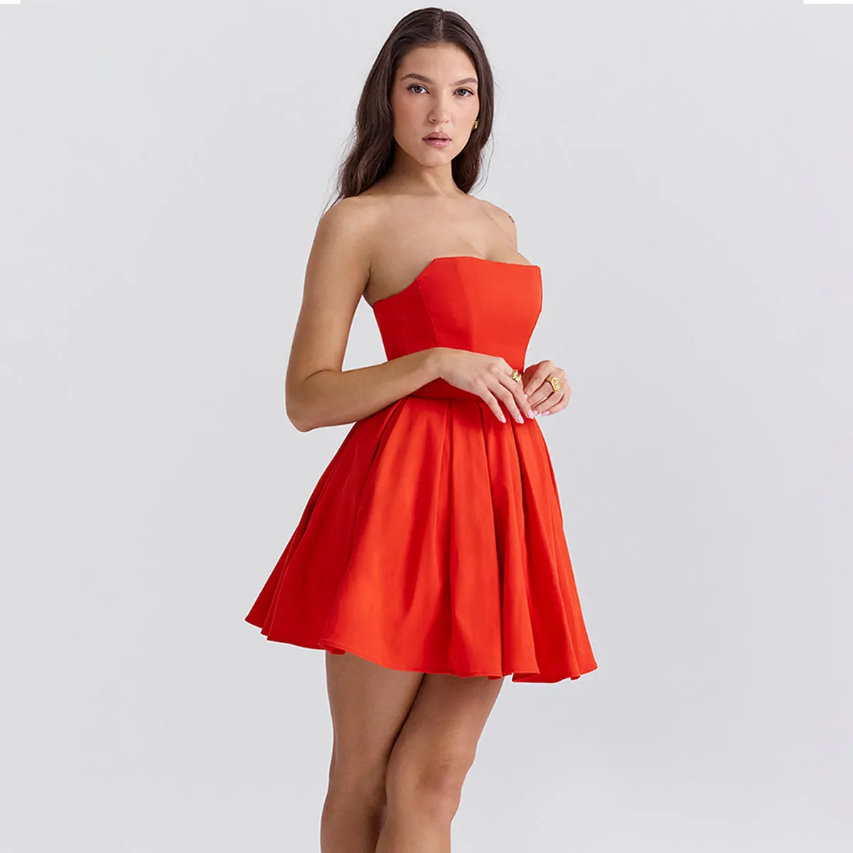 Flytonn red Strapless Bodycon Party Dresses 2025 New Mini Sexy Corset Dress Elegant Casual Holiday Flare Dress-nye outfits
