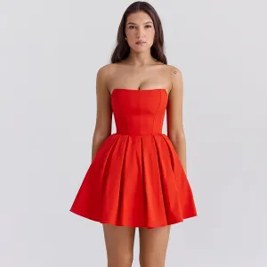 Flytonn red Strapless Bodycon Party Dresses 2025 New Mini Sexy Corset Dress Elegant Casual Holiday Flare Dress-nye outfits