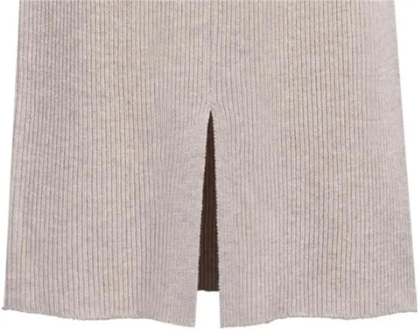 Fnfmrfmr Women Solid Office Lady Woolen Skirt High Waist Warm Slit A-Line Pleated Skirts