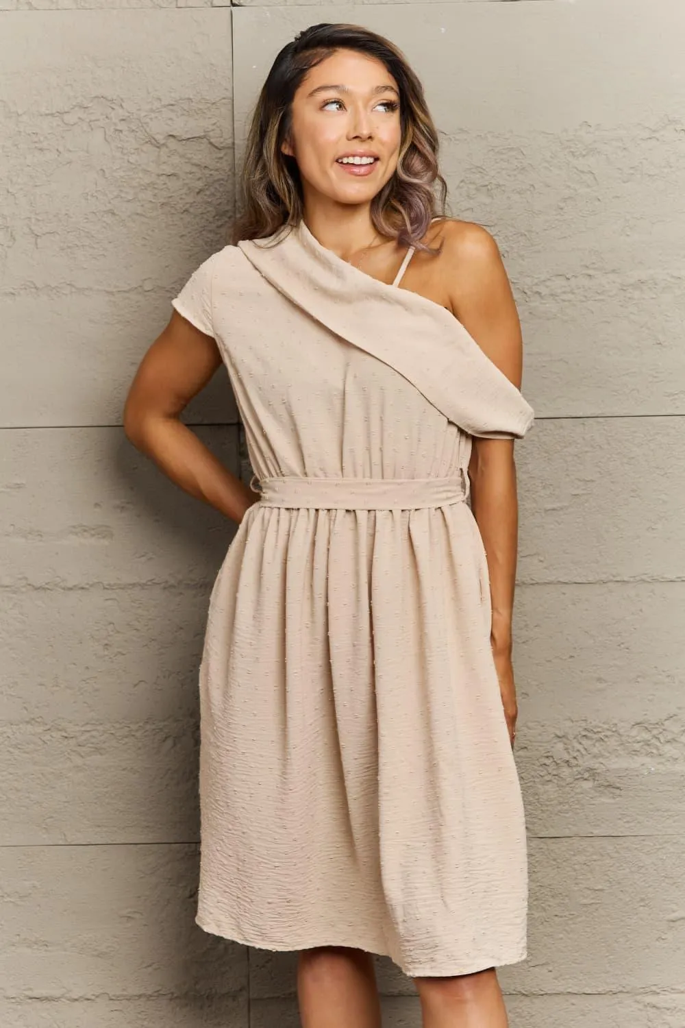 Fresh and Feminine A-Line Asymmetrical Neck Dress